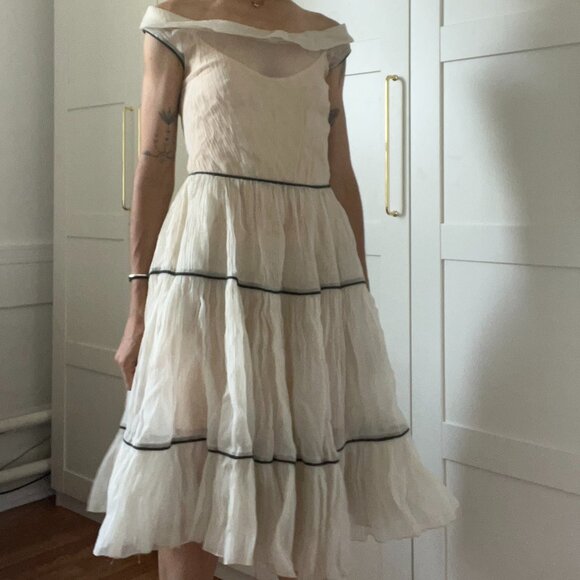 1950s Cream Crinkle Sheer Dress - Picture 2 of 11